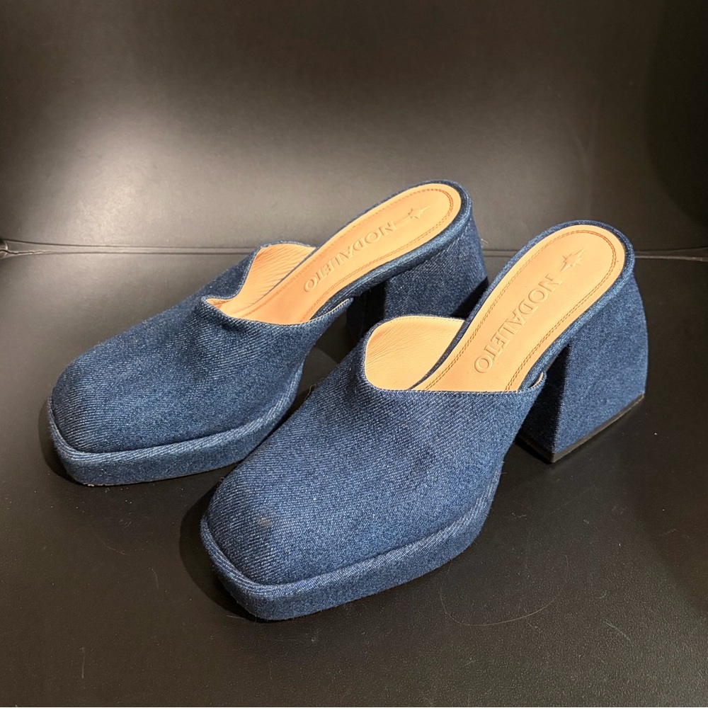 Nodaleto Blue Denim Block Heel Mules